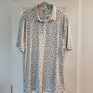 Graham Luxe Polo Shirt Men’s Size XXL (2XL) Grey Leopard Print Short Sleeve